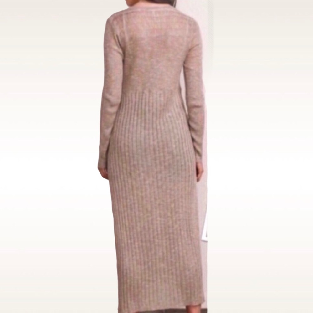 TAN LONGLINE V-NECK MAXI CARDIGAN SWEATER - Picture 3 of 9